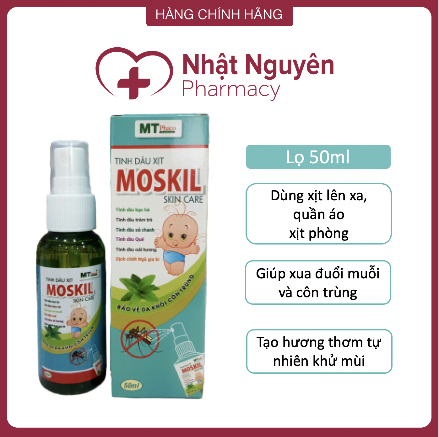 Tinh dầu xịt muỗi Thảo dược Moskil - Xịt chống muỗi cho trẻ em - Hoàn toàn từ thảo dược thiên nhiên