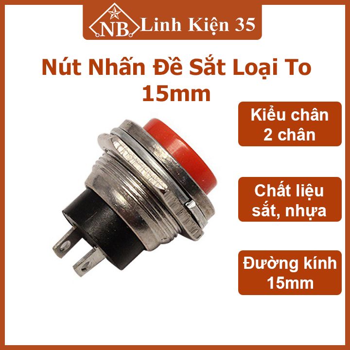Nút nhấn đề sắt to 15mm 125V/3A nhấn nhả màu ngẫu nhiên