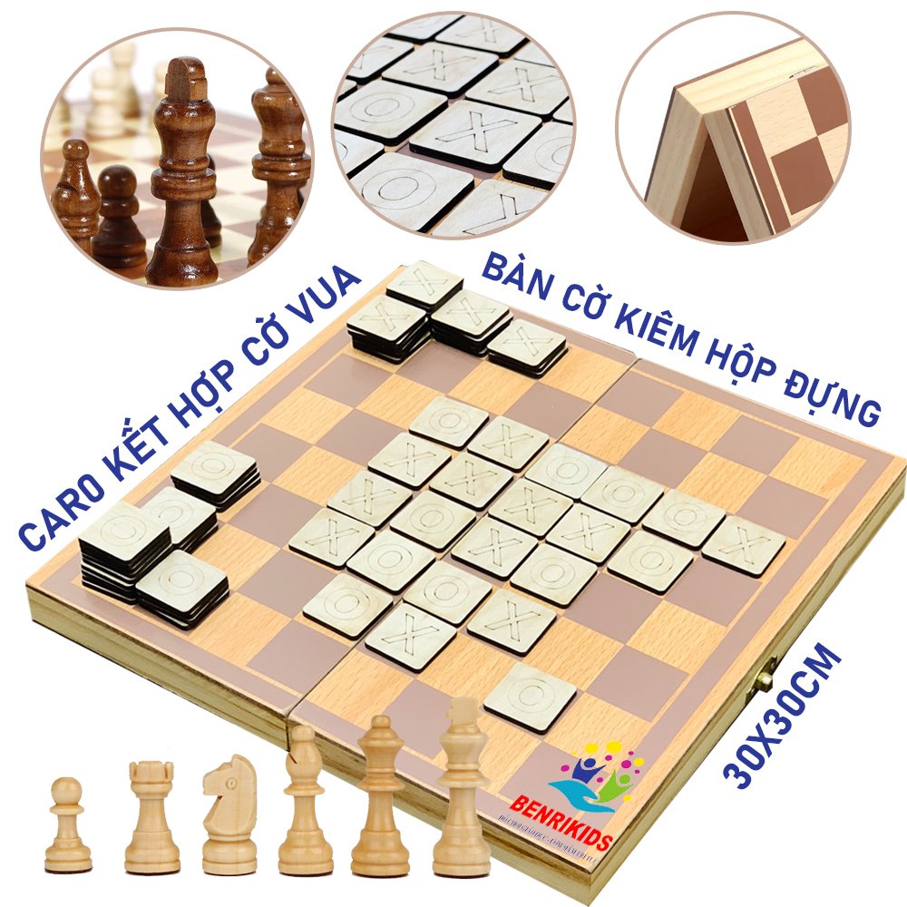 Bộ Cờ Vua Gỗ Kết Hợp Cờ Caro - Cờ Vua Kết Hợp Cờ Đam Checkers - Cờ Sukodu 9x9 Kèm Cờ Caro 64 Quân Cho Trẻ Em Từ 5 Tuổi, Đồ Chơi Cho Bé