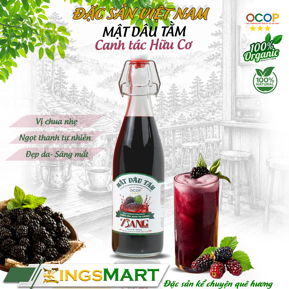 Mật dâu tằm canh tác thuận tự nhiên - Thương hiệu 7 SĂNG - Đặc sản Tây Ninh - Chai thủy tinh 500ml - Kingsmart