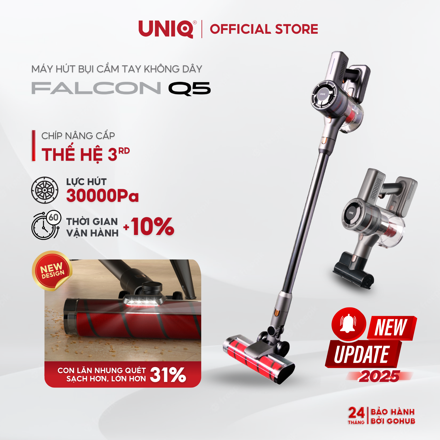  Máy Hút Bụi Cầm Tay Không Dây UNIQ FALCON Q5 Gia Đình Mini Pin Sạc Hút Giường Đệm Sofa Xe Hơi Lực Hút Mạnh - Hàng chính hãng 