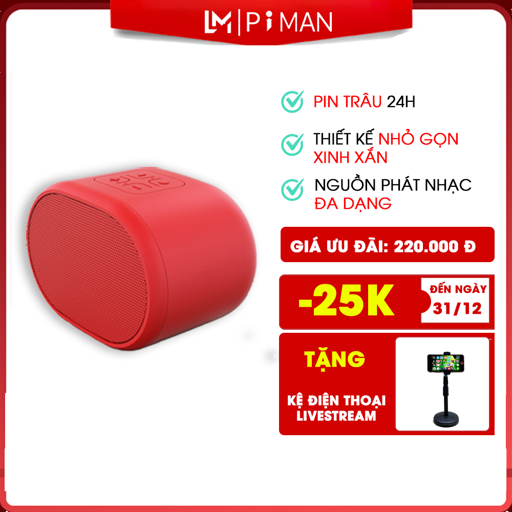 Loa bluetooth mini Piman không dây bass sâu nghe nhạc hay âm thanh chất lượng hỗ trợ cắm thẻ nhớ và usb P117