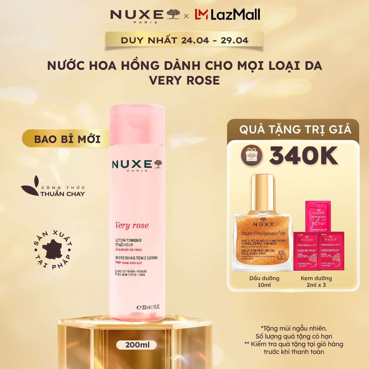 Nước Hoa Hồng Làm Sạch Cặn Trang Điểm  Dưỡng Ẩm Cho Mọi Loại Da Nuxe Very Rose 200ml