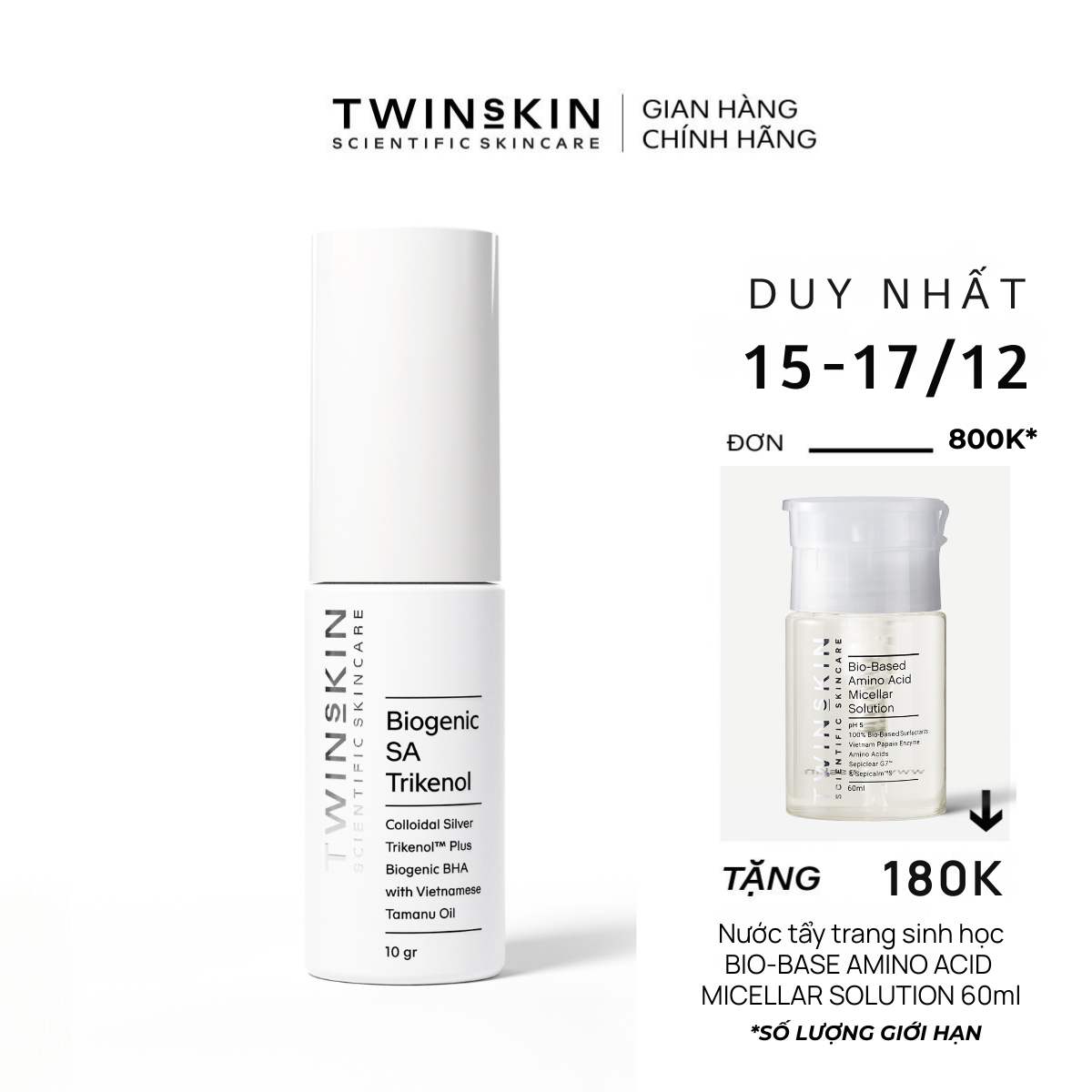  BIOGENIC SA TRIKENOL - Tinh Chất Se Nhân Mụn Viêm Hỗ Trợ Kiểm Soát Loạn Khuẩn Vi Nấm Tối Ưu Ngừa Mụn Tái Phát Và Thâm Sẹo Sau Mụn 