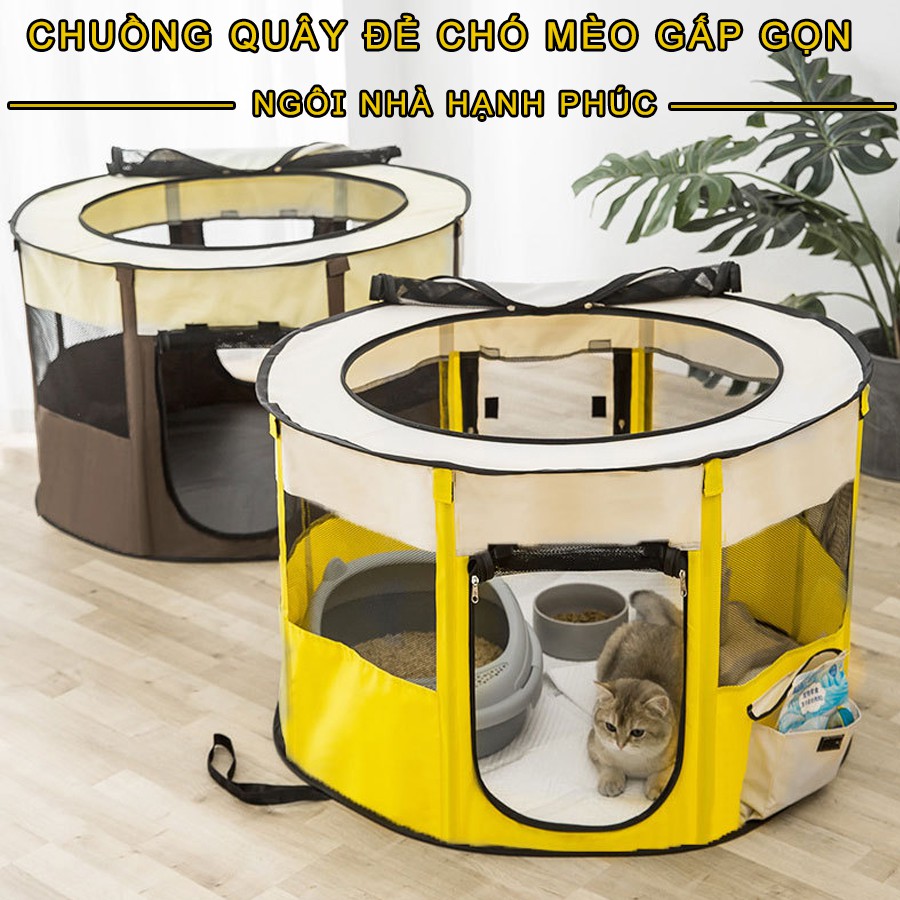 Chuồng mèo lồng đẻ quây chuồng đẻ ổ đẻ cho chó mèo có thể gấp gọn chuồng quây chó mèo đẻ vải có
