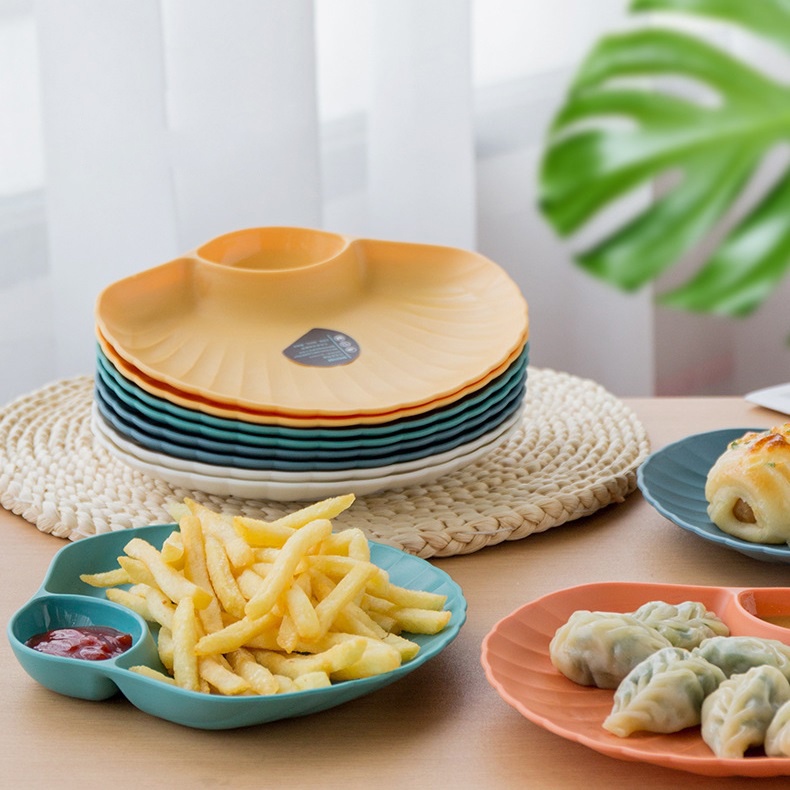 Set 4 đĩa hình sò mix màu có ngăn đựng gia vị siêu xinh