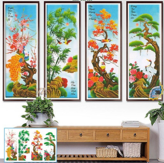 TRANH ĐÍNH ĐÁ TỨ QUÝ TÙNG CÚC TRÚC MAI DF251 ( 156X100)