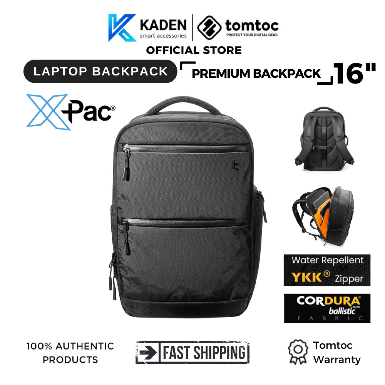 Tomtoc backpack (USA) X-Pac Techpack black for Jaguar 16-h73e1d1-authentic
