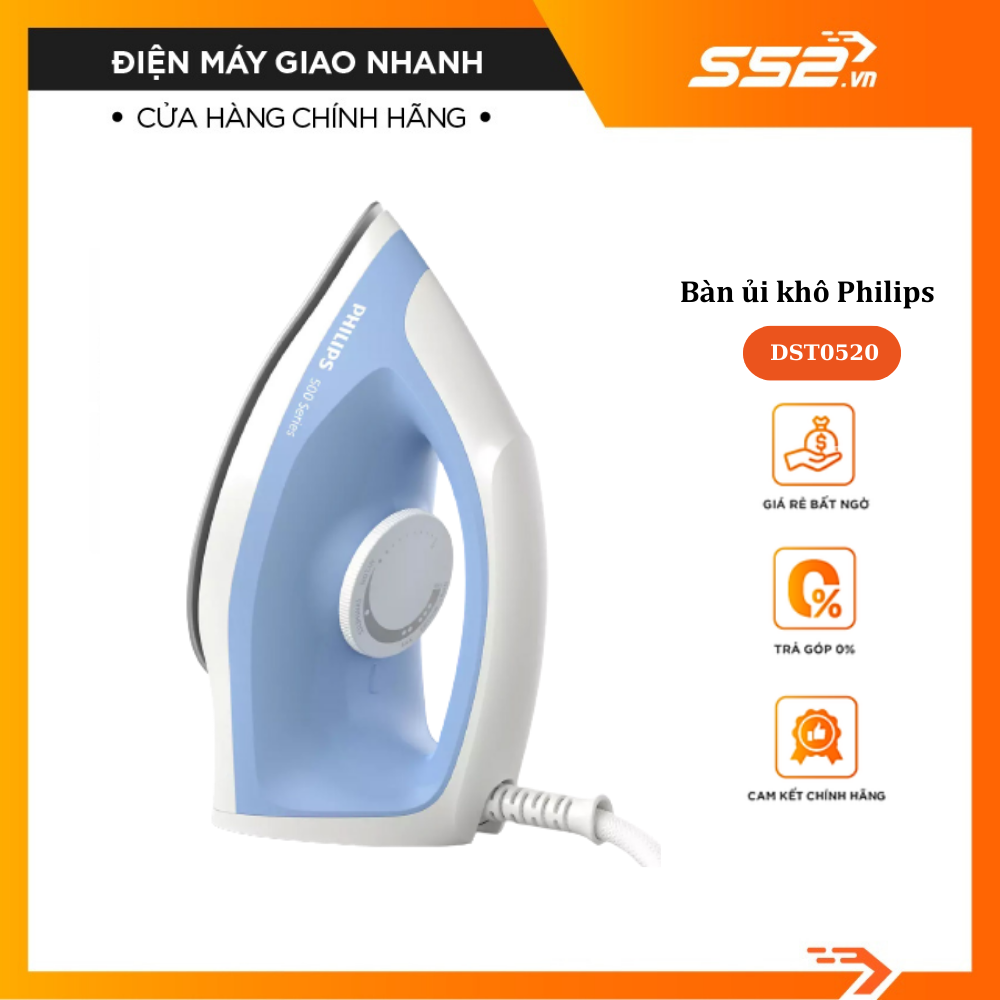 Bàn ủi khô philips dst0520/20 - công suất 1200w- hàng chính hãng- bảo hành 12 tháng.