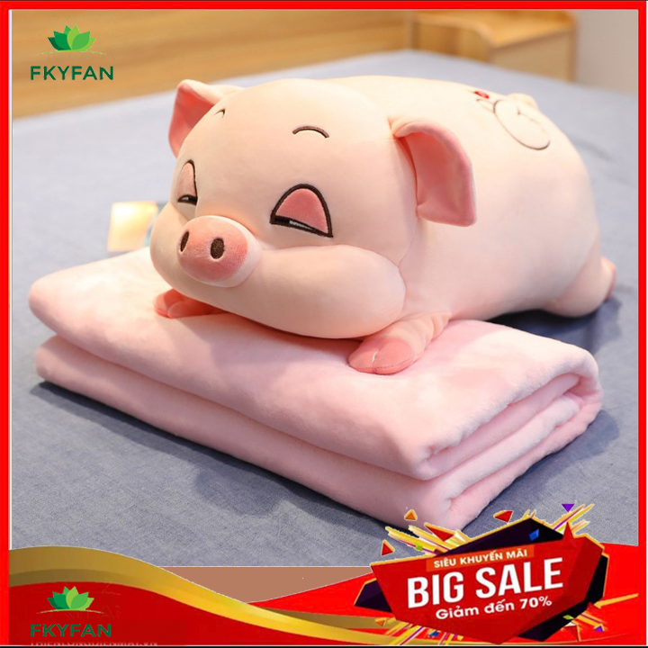 Bộ Chăn Gối 3 Trong 1 Hình Heo Lười Dễ Thương, Bộ Gối Mền Ngủ Văn Phòng Mềm Mịn Siêu Ấm, Gọn Nhẹ, Tiện Lợi ( Loại có chăn )