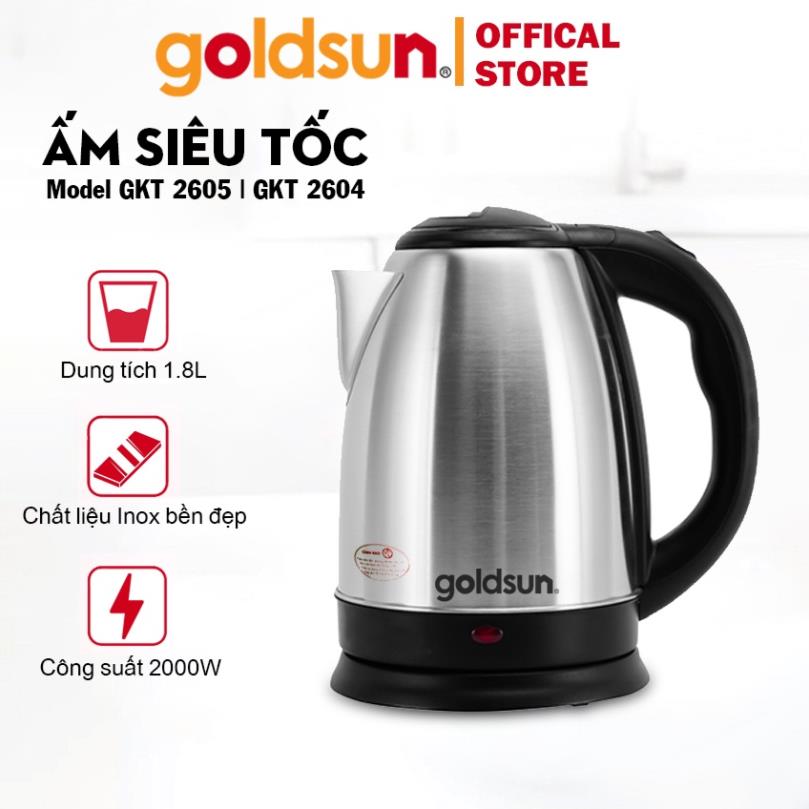Ấm siêu tốc goldsun gkt260 chất liệu inox, dung tích 1.8l, bảo hành 12 tháng