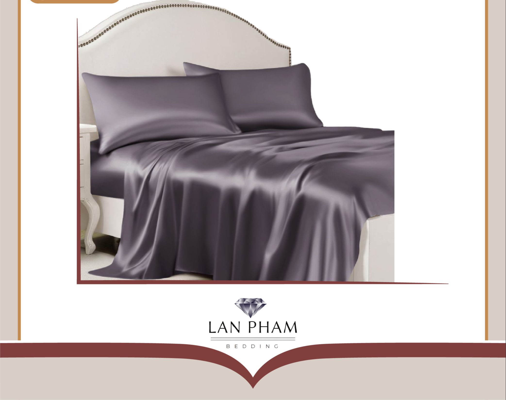 ( Lụa Loại 1) Bộ 4 Món Ga Gối Phi Lụa Màu Xám Đậm Cao Cấp Mềm Mại Lan Pham Bedding