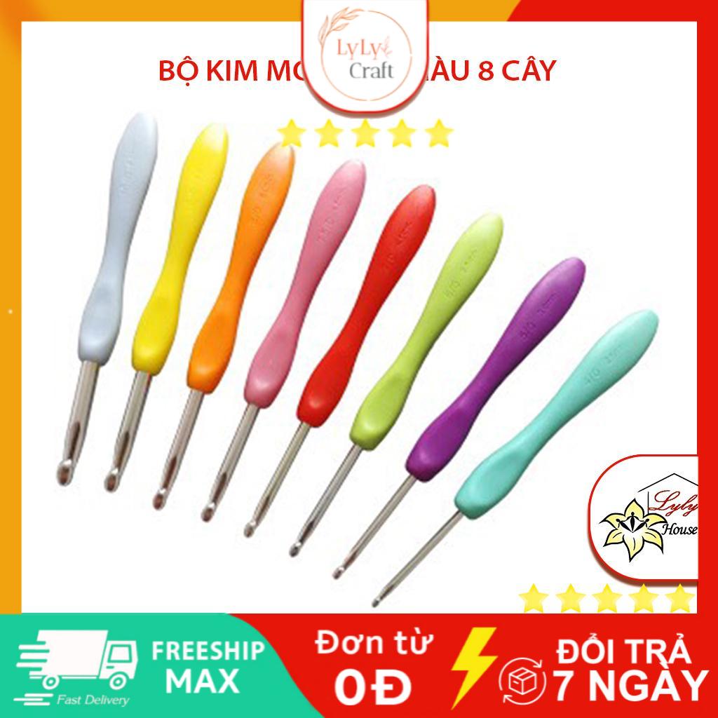 Bộ kim móc sắc màu gồm 8 cây với 8 kích sỡ từ 2.5mm - 6mm , bộ dụng cụ len sợi đan móc dành cho người mới bắt đầu