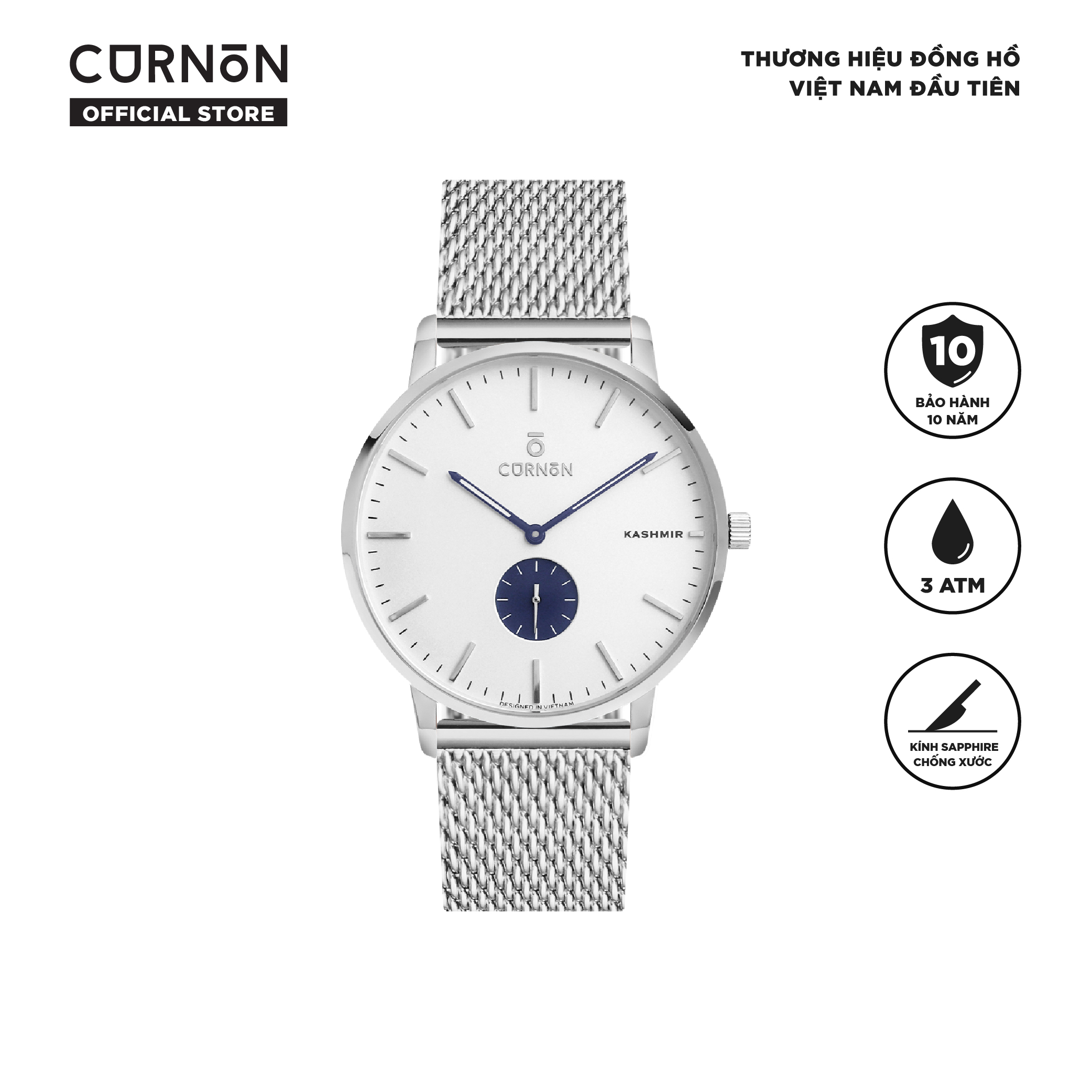 Đồng hồ nam Curnon Kashmir Calm dây thép cao cấp - Thiết kế 3 kim thời trang - Kính Sapphire, chống nước 3ATM - Hàng chính hãng