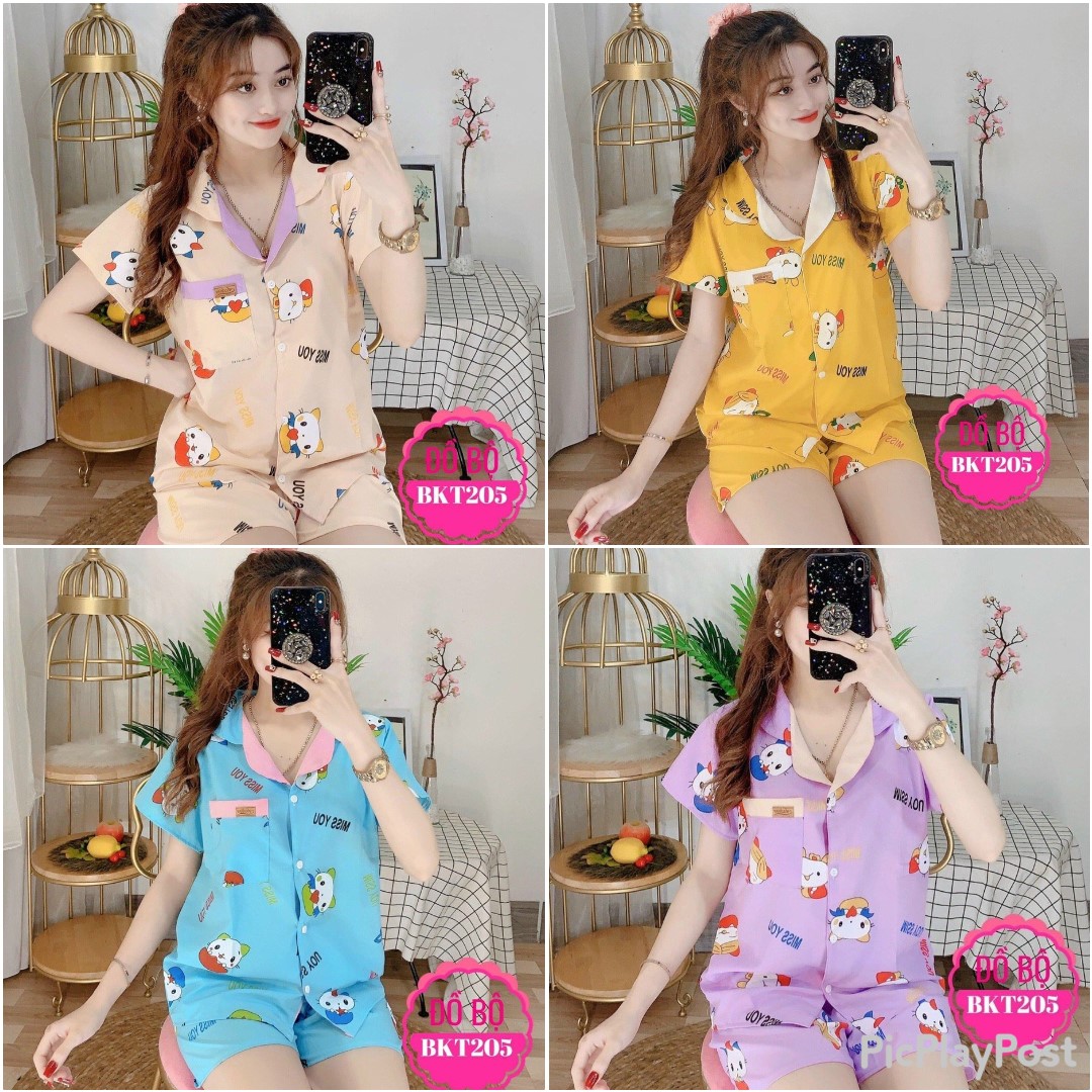 Đồ bộ ngắn vải kate lụa giao mẫu hoạt hình xinh xắn freesize dưới 57kg