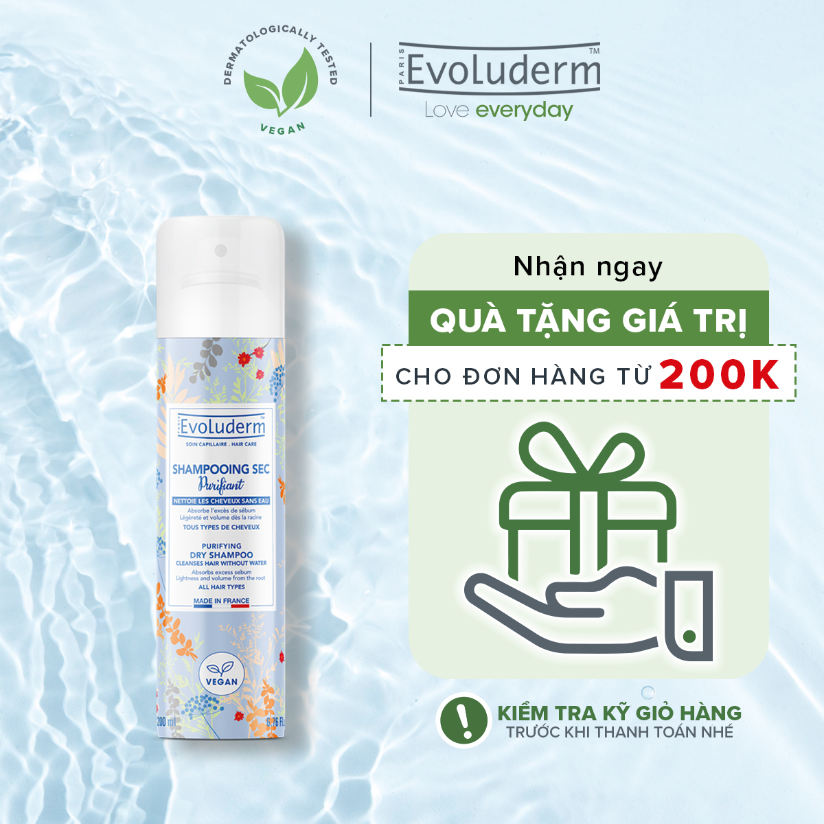 Dầu gội đầu khô tiện lợi Evoluderm 200ml