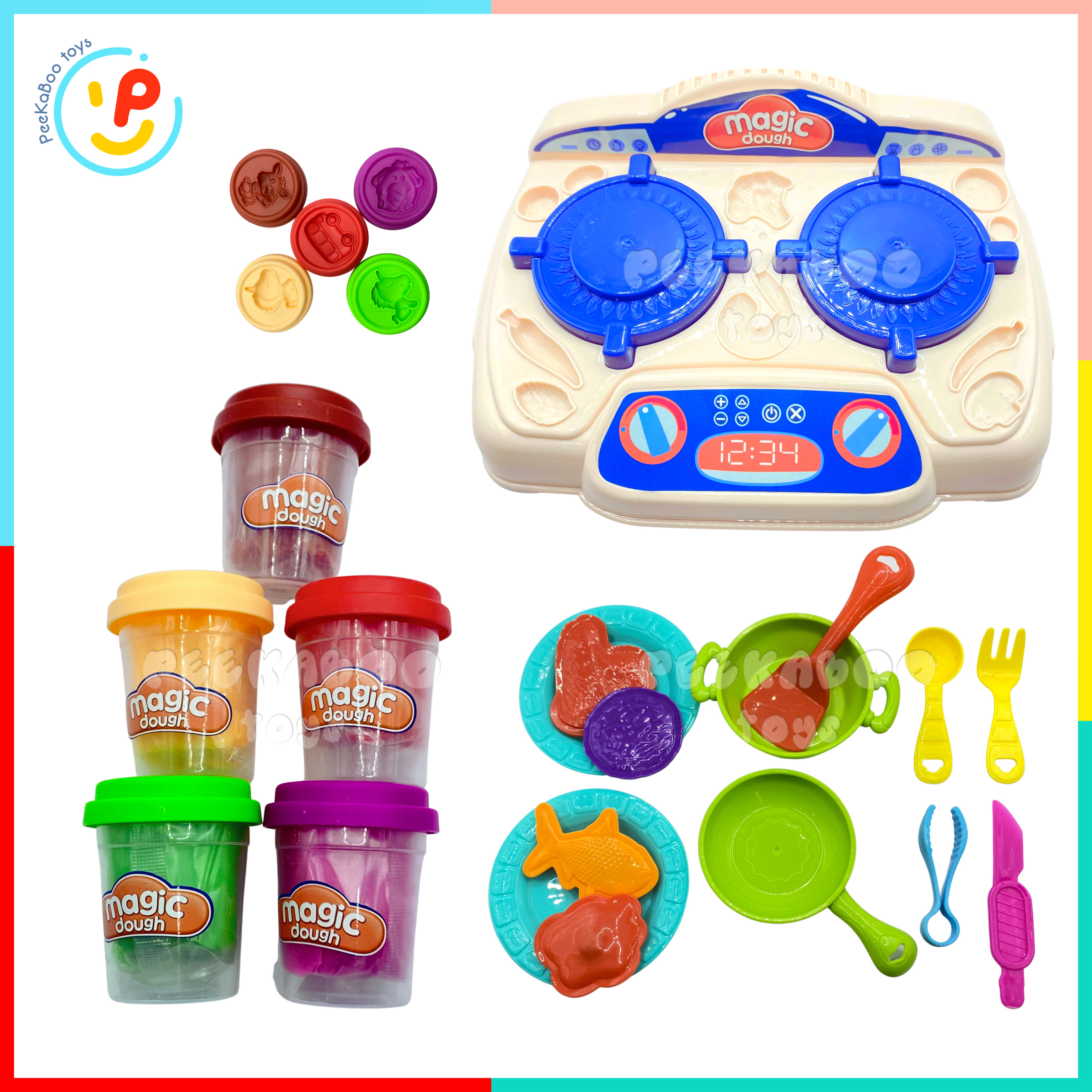 Bộ đồ chơi đất sét nặn kèm bếp chủ đề nấu ăn magic dough 8304 đồ chơi thủ công diy đồ chơi trẻ em peekaboo toys
