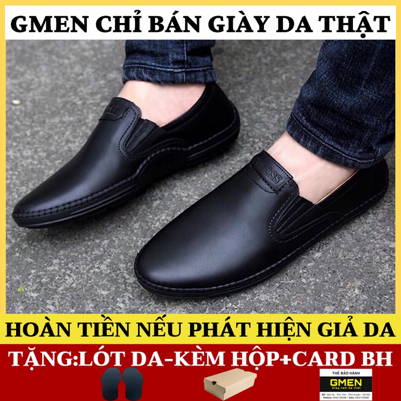Giày Da Nam Chất Liệu Da Bò Mềm Mại Đế Cao Su Khâu Chỉ Dù Siêu Êm Chân GM0009