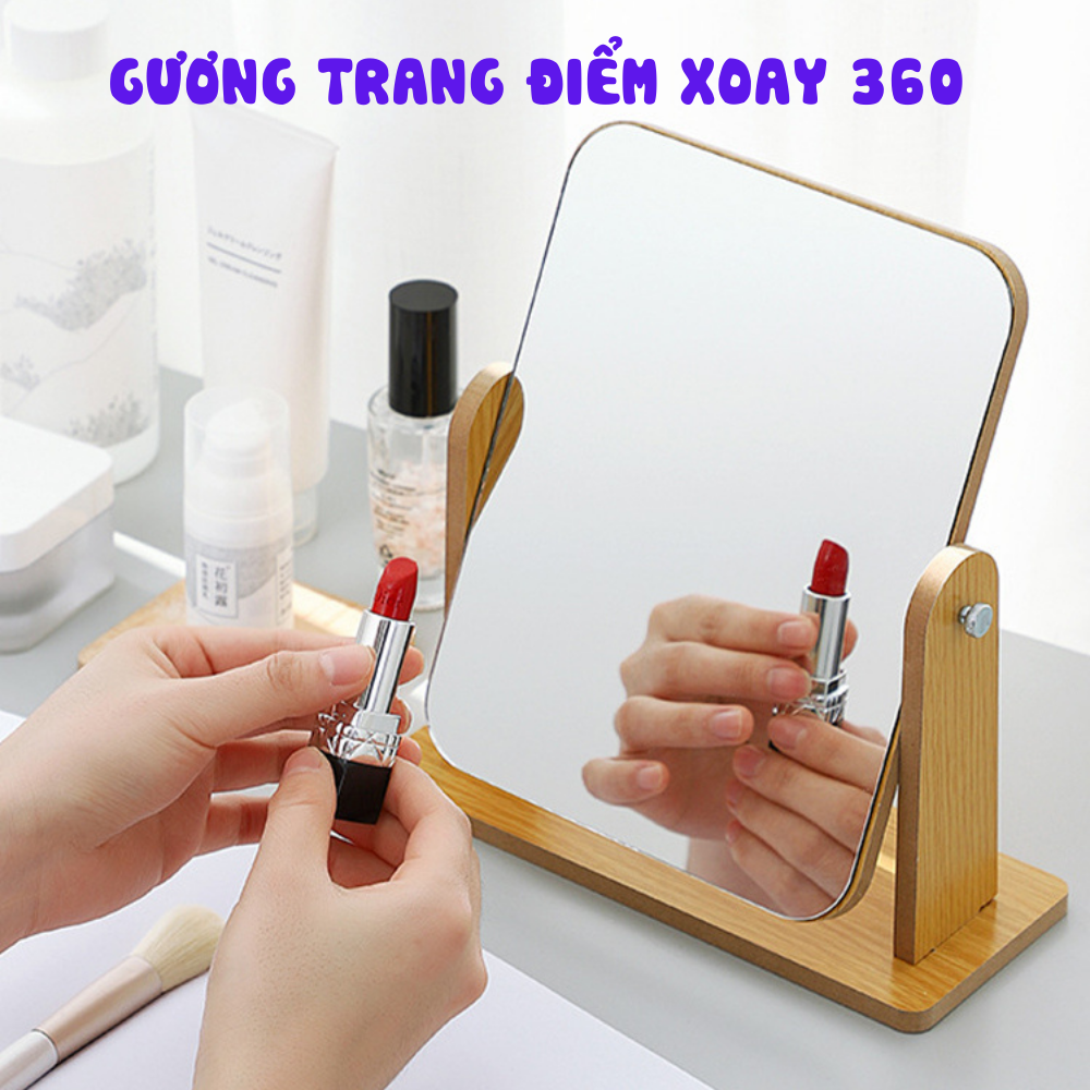 Gương trang điểm để bàn bằng gỗ xoay 360 độ phong cách hiện đại TOP TEN.