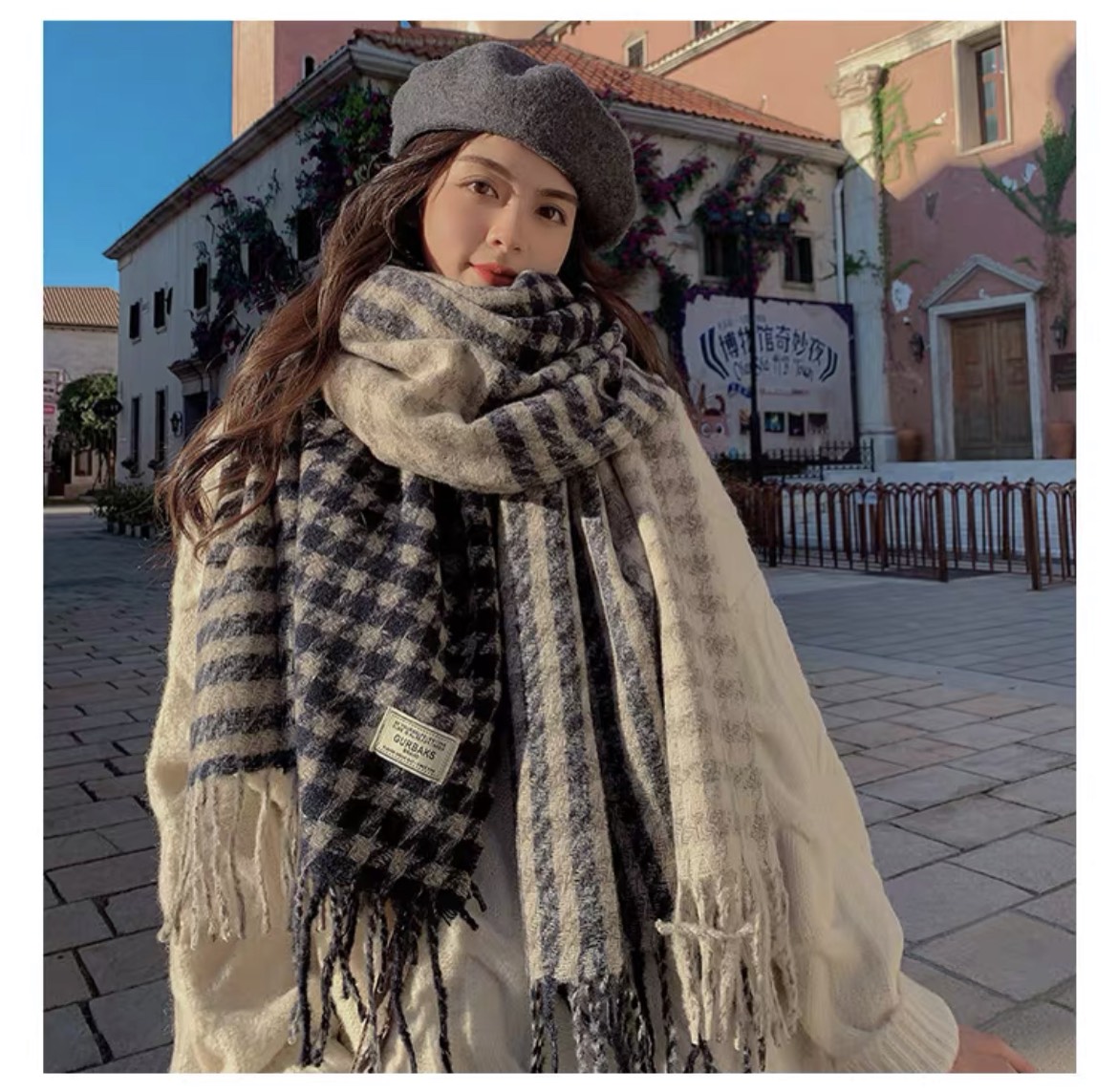 Mộc®Khăn choàng kẻ caro unisex nam nữ, khăn quàng cổ len dạ phong cách vintage Hàn Quốc