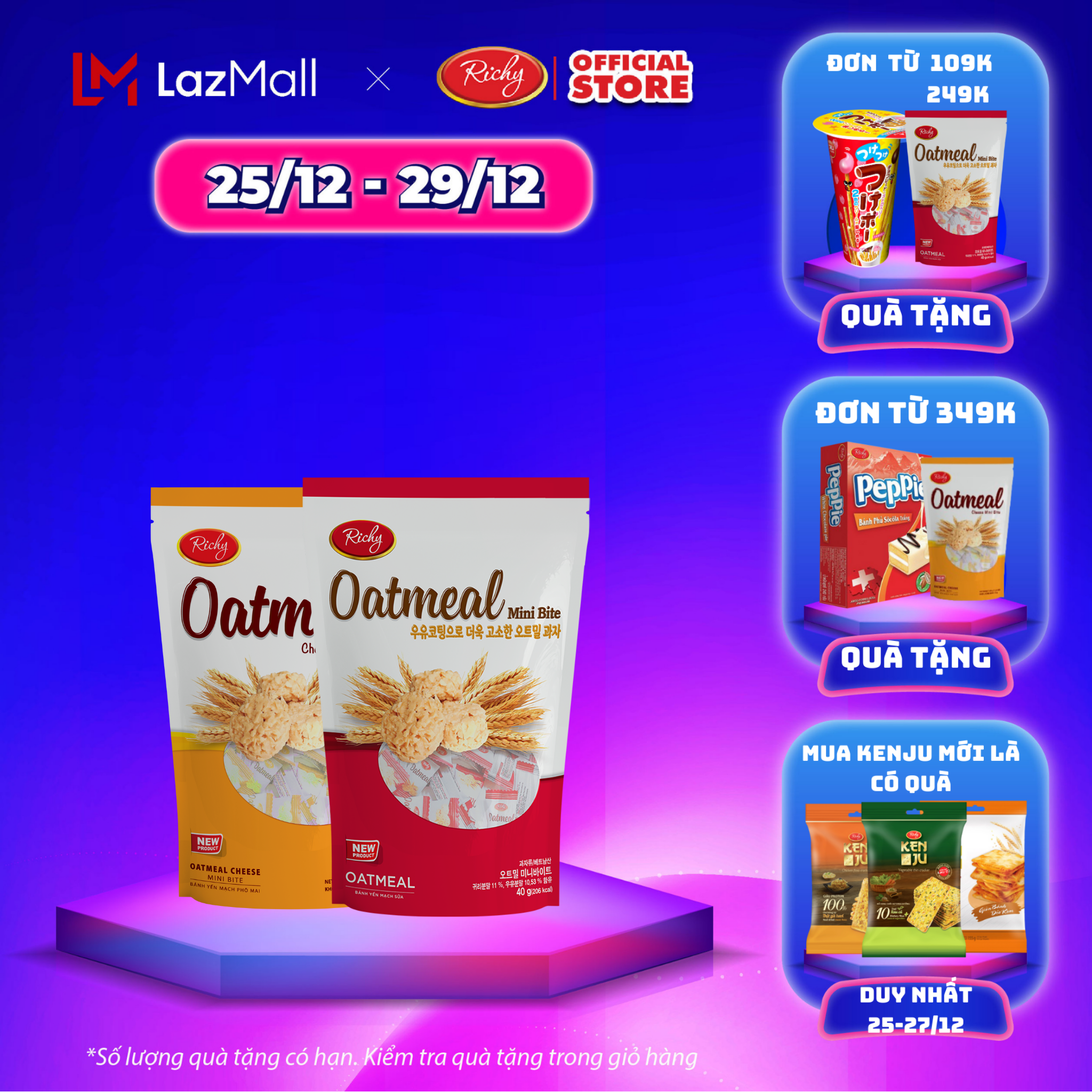 [SALE CUỐI NĂM 25-29/12] Combo 2 gói Bánh yến mạch Richy túi nhỏ - ăn vặt chill kiểu Hàn Quốc - TÚI 35G-40G