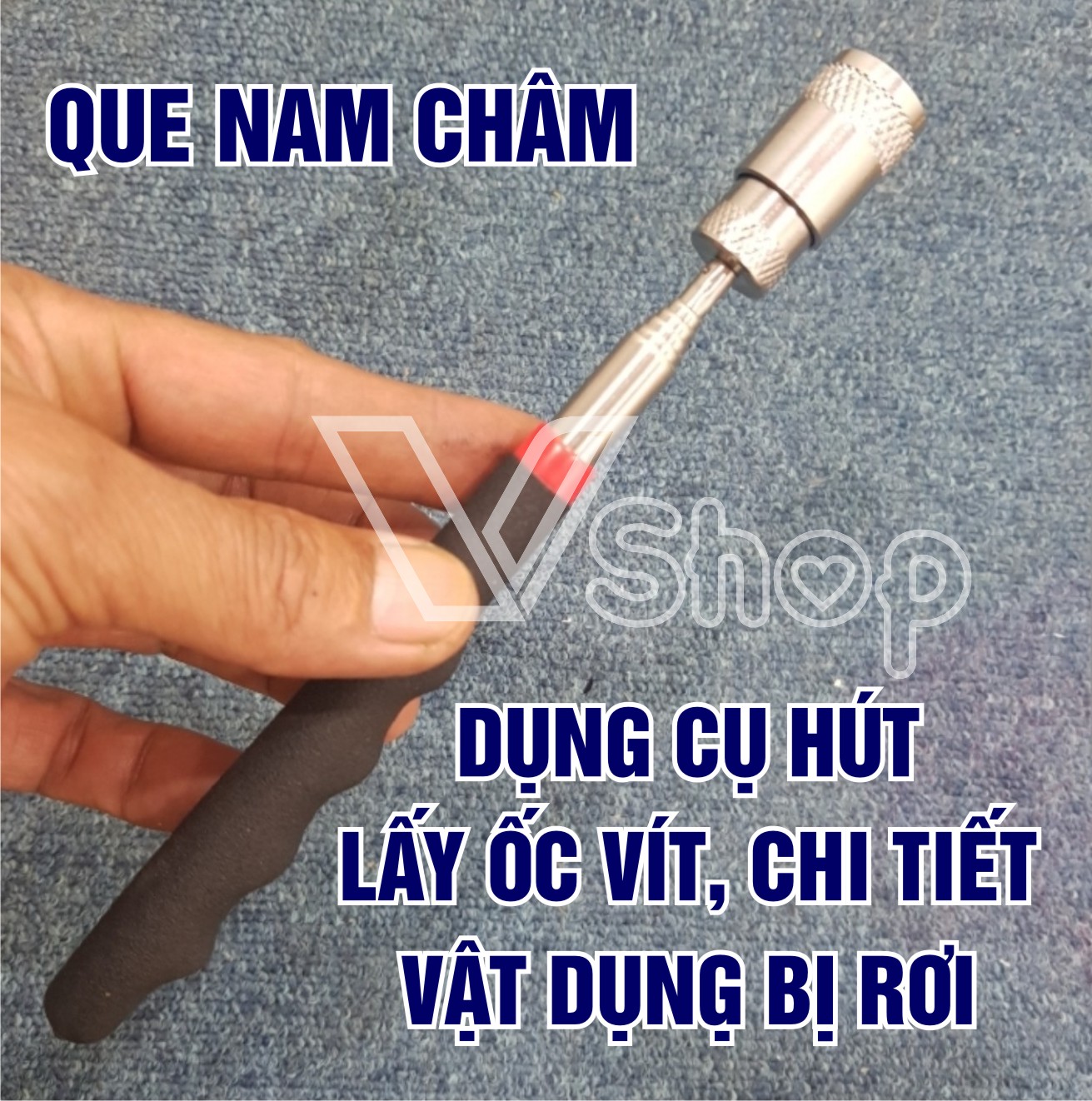 Que hút nam châm, nhặt, lấy bu lông, con tán bị rơi trong hốc. lực hút mạnh, có đèn pin