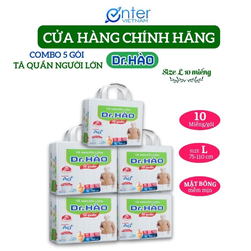 [Hàng Chính Hãng] Tã quần người lớn enterone Dr.Hào size L gói 10 miếng bỉm quần cho người già