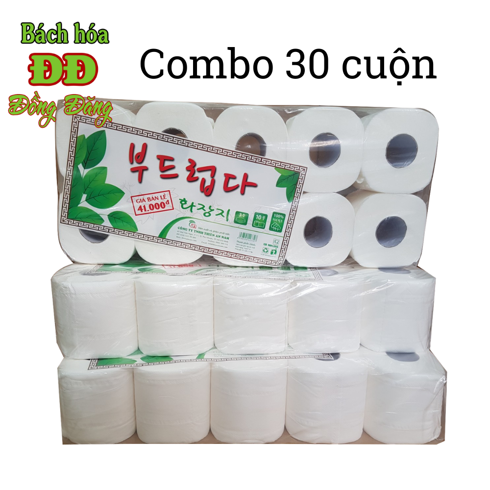 Combo 30 cuộn giấy vệ sinh Hàn Quốc 3 lớp - mềm, mịn, dai
