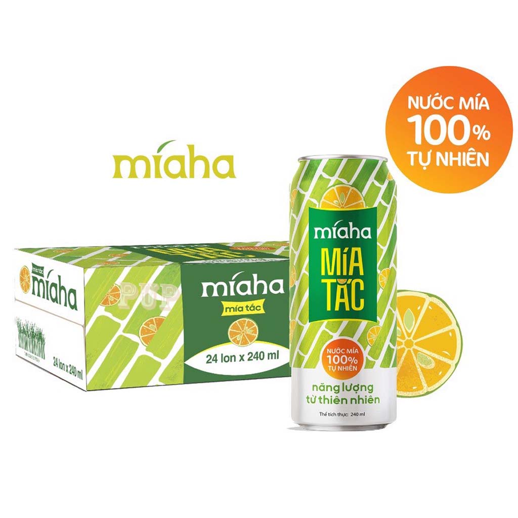Thùng 24 lon nước mía tắc tự nhiên lon 240ml míaha,miaha, mía lon, mía ha