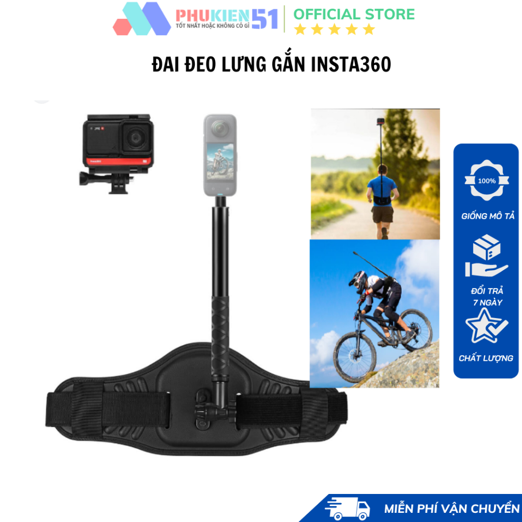 Đai đeo lưng gắn Insta360, Gopro, Action cam, đeo lưng chắc chắn , góc quay ấn tượng