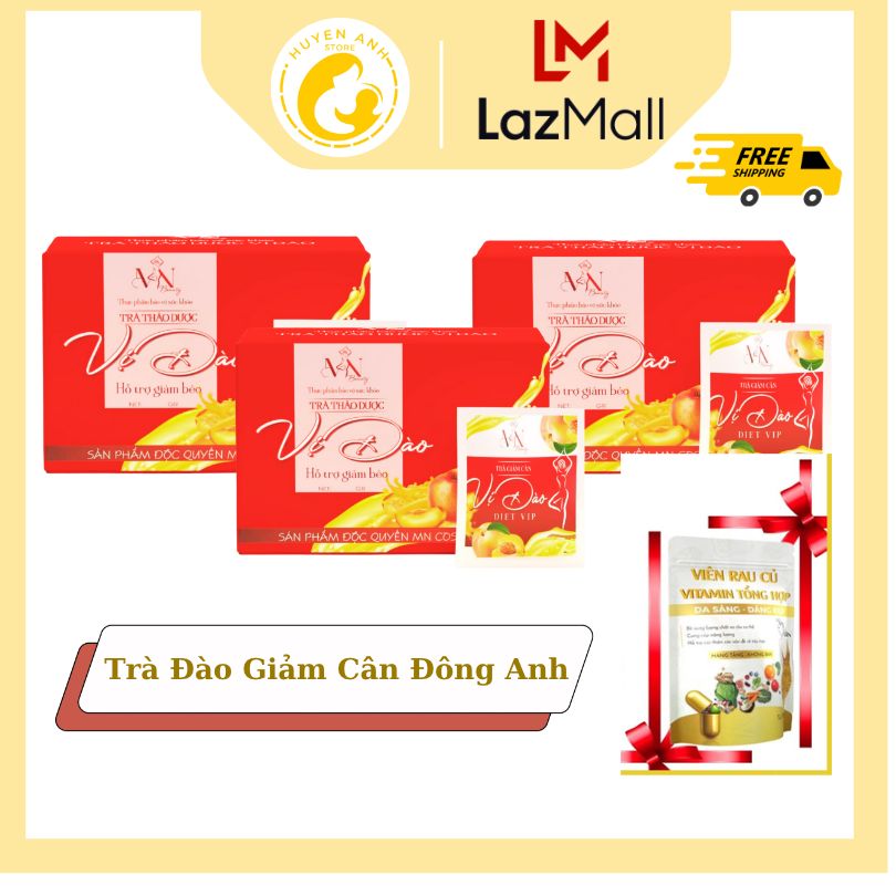 2 hộp trà đào đông anh - trà đào giảm cân đông anh tặng detox rau củ