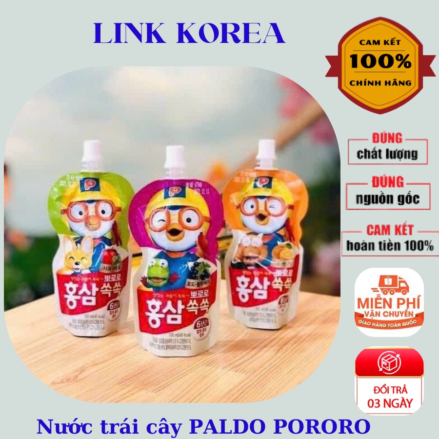 Nước trái cây Pororo Plado túi Hàn Quốc - Hộp 10 túi x 100ml đủ vị Hàng