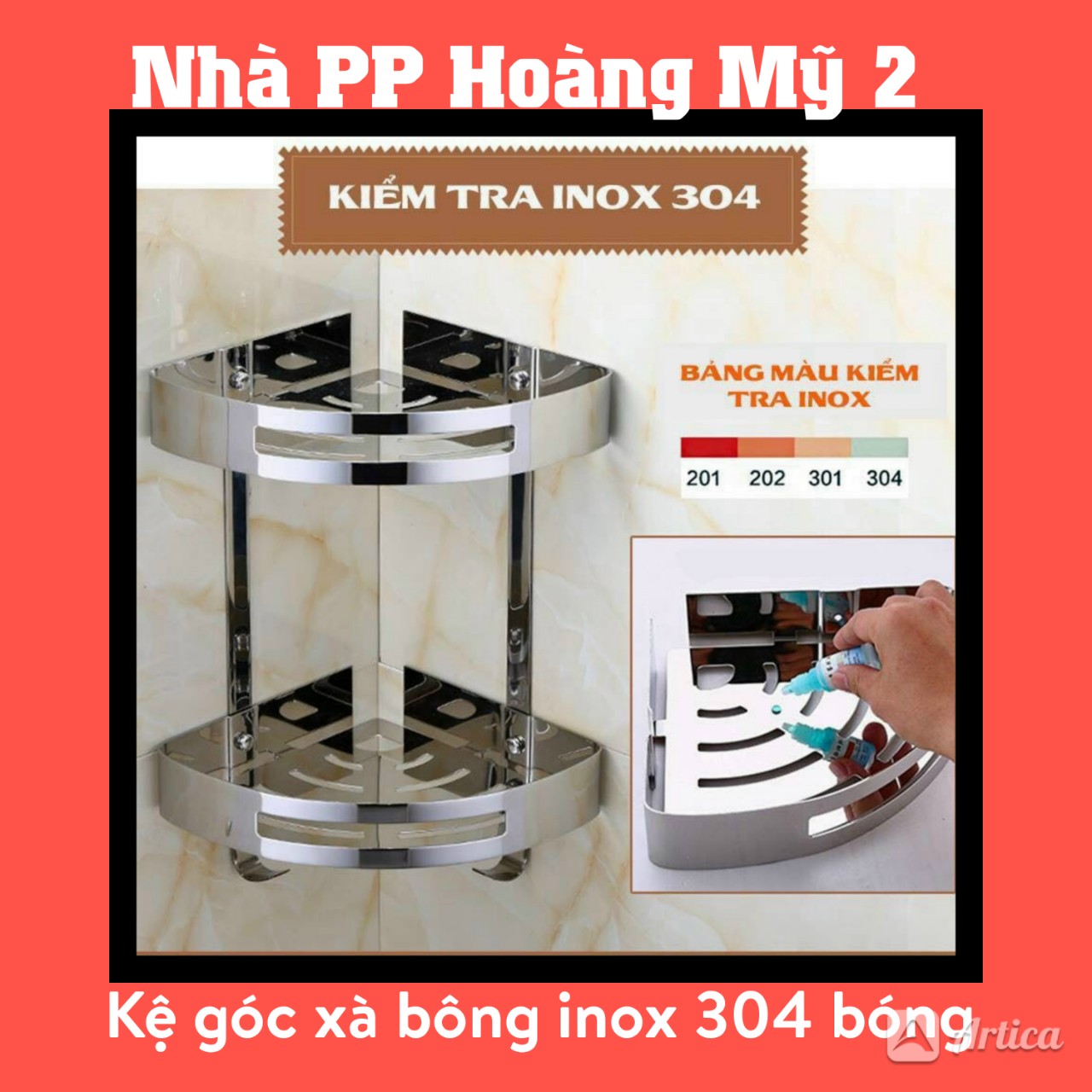 Kệ góc xà bông inox 304 hàng dày, kệ sữa tắm dầu gội inox Bảng Lớn