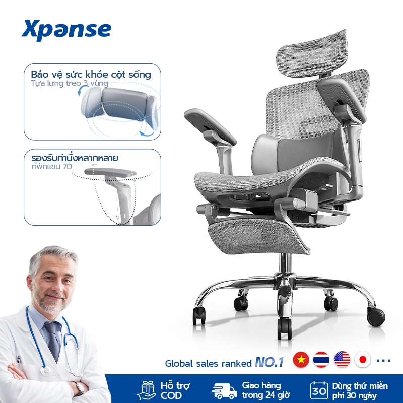 Xpanse X360 Ghế công thái học ghế văn phòng chất lượng cao, có thể điều chỉnh tay vịn, đệm và tựa lưng, chân thép nâng cấp