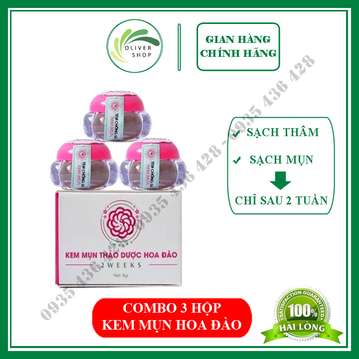Kem mụn đông y ⚡combo 3 hộp⚡ kem mụn hoa đào chiết xuất từ thảo dược - làm sạch mụn, hết thâm - hàng chính hãng