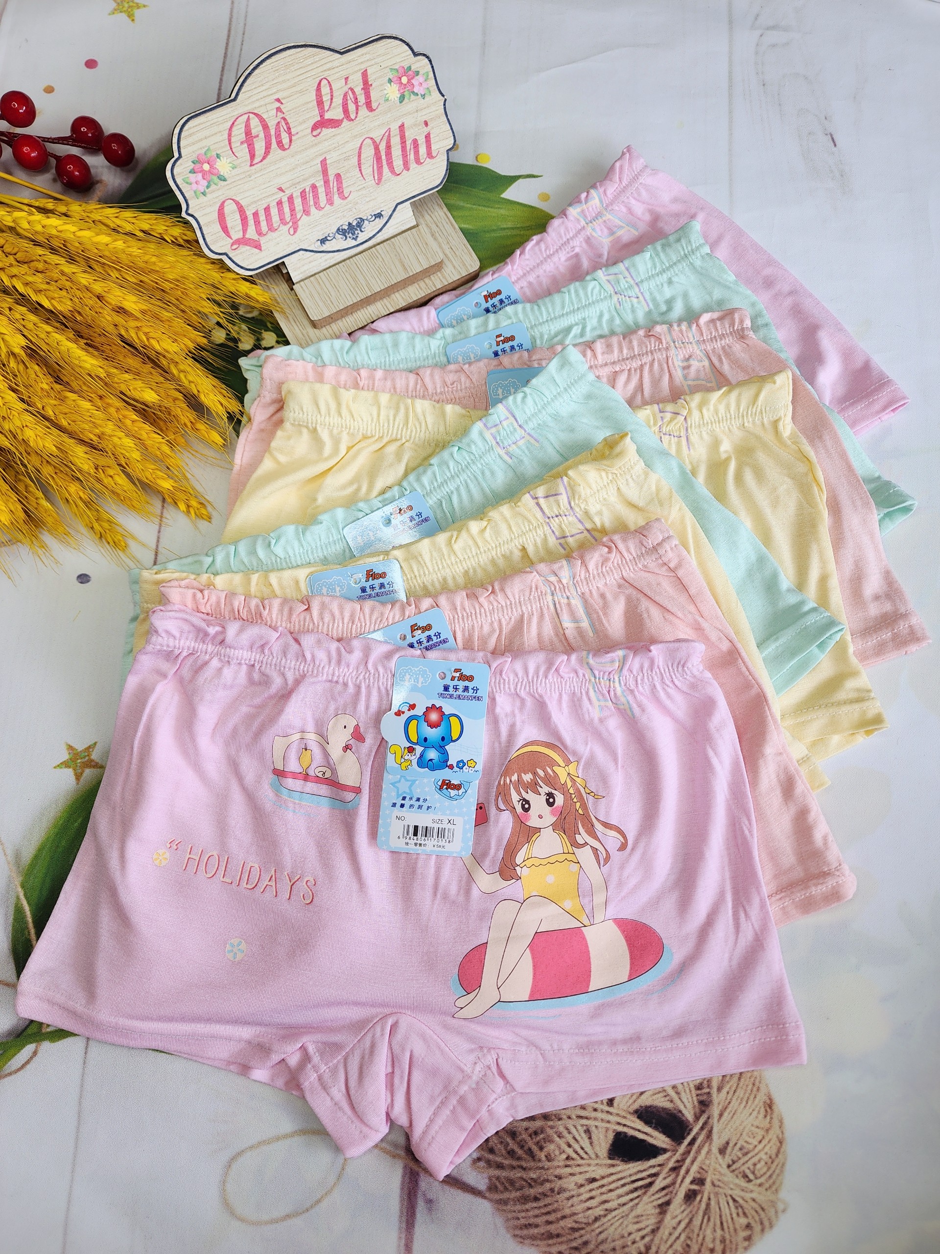 Sét 10 quần sịp đùi mặc váy bé gái từ 1 đến 12 tuổi lưng thun chất cotton xịn co giãn [7899] Size : 8 - 27 KG - Đồ Lót Quỳnh Nhi