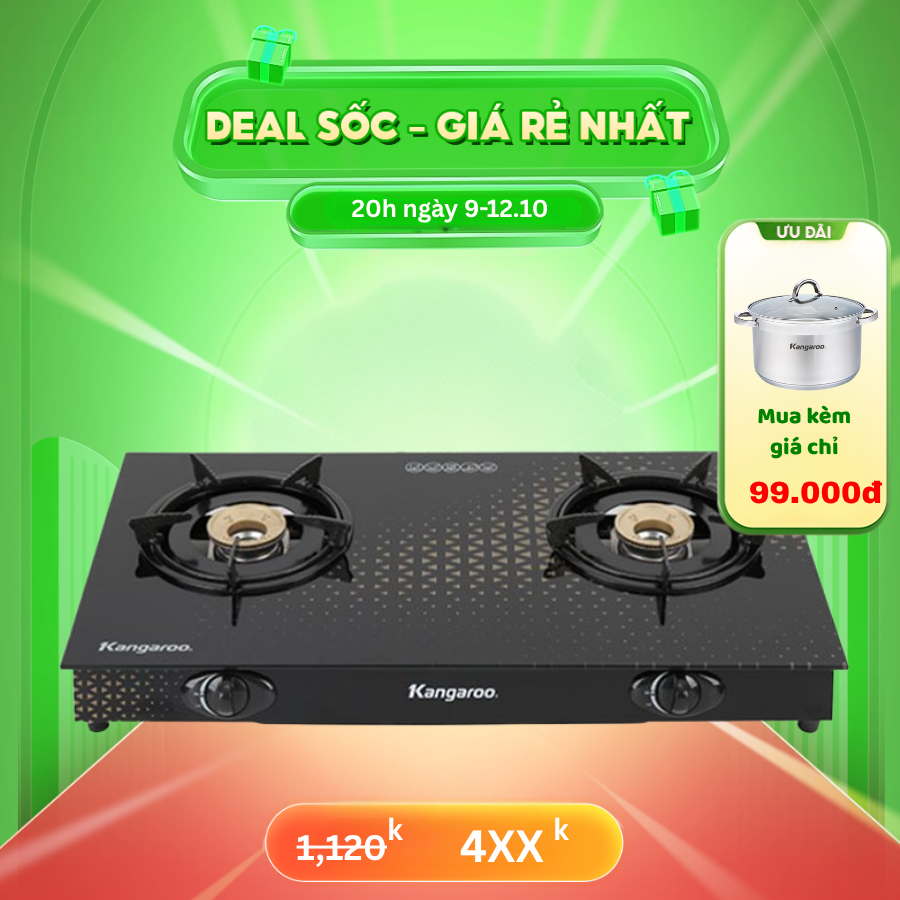 [BH 1 Năm] Bếp gas dương đôi Kangaroo KG8G1C - Mặt kính chịu lực - Hệ thống đánh lửa Magneto - Hàng chính hãng