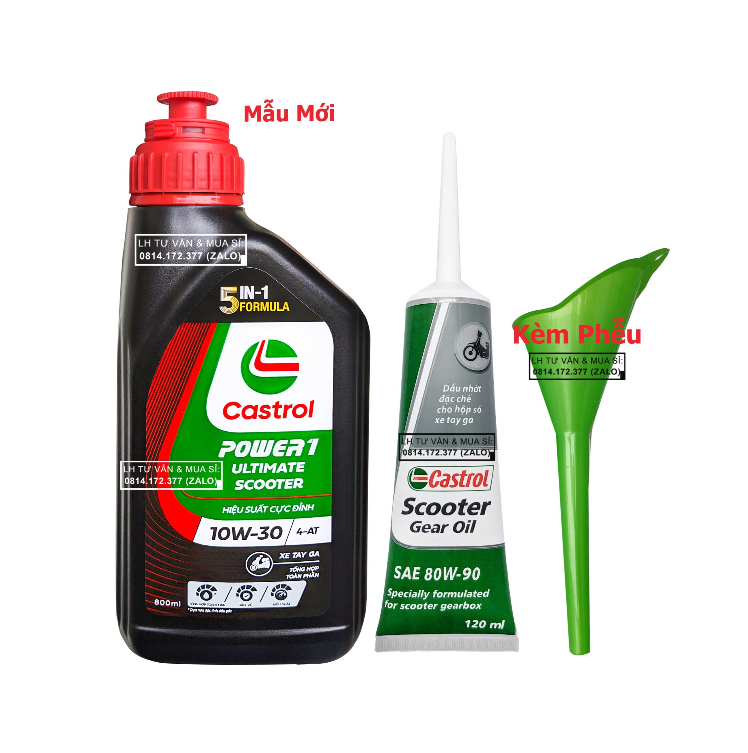 Combo Dầu nhớt tổng hợp tay ga Castrol Power-1 Ultimate 10w30 800ml ( 0.8L) + Nhớt Lap Castrol + Tặn