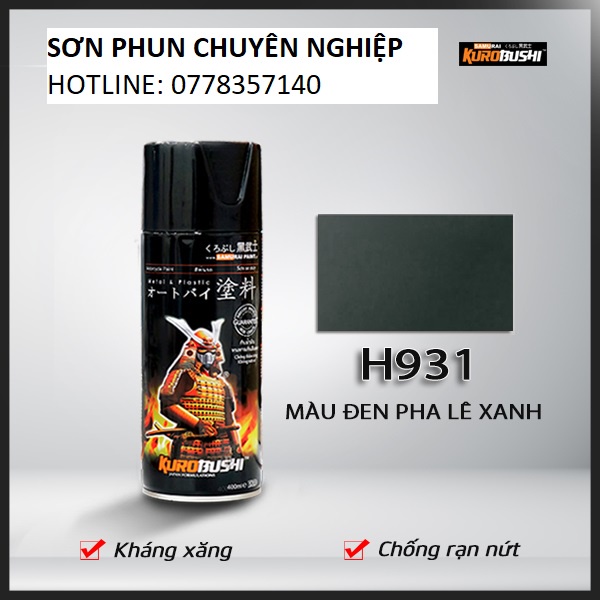 H931 sơn xịt samurai màu đen pha lê xanh
