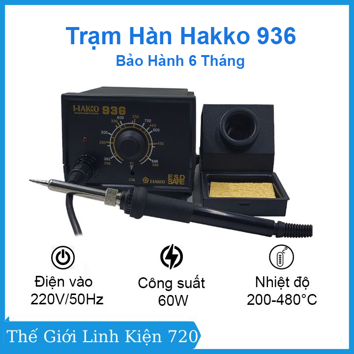 Trạm hàn, máy hàn Hakko 936 220V 60W điều chỉnh nhiệt độ tiện dụng, mỏ hàn điện tử, hàn thiếc chính hãng bảo hành 6 tháng