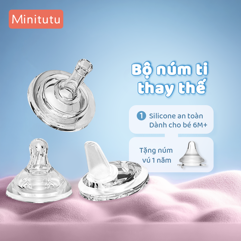  Minitutu 50mm Pigeon Núm vú cho bé Cổ rộng Bình bú Silicone mềm Thay thế BPA-Free 
