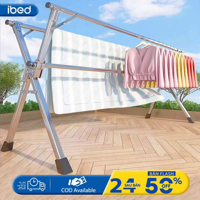 Ibed giá inox gấp gọn giàn phơi quần áo thông minh, áo sào phơi đồ inox gấp gọn kiểu dáng giá phơi đồ có giá phơi quầ