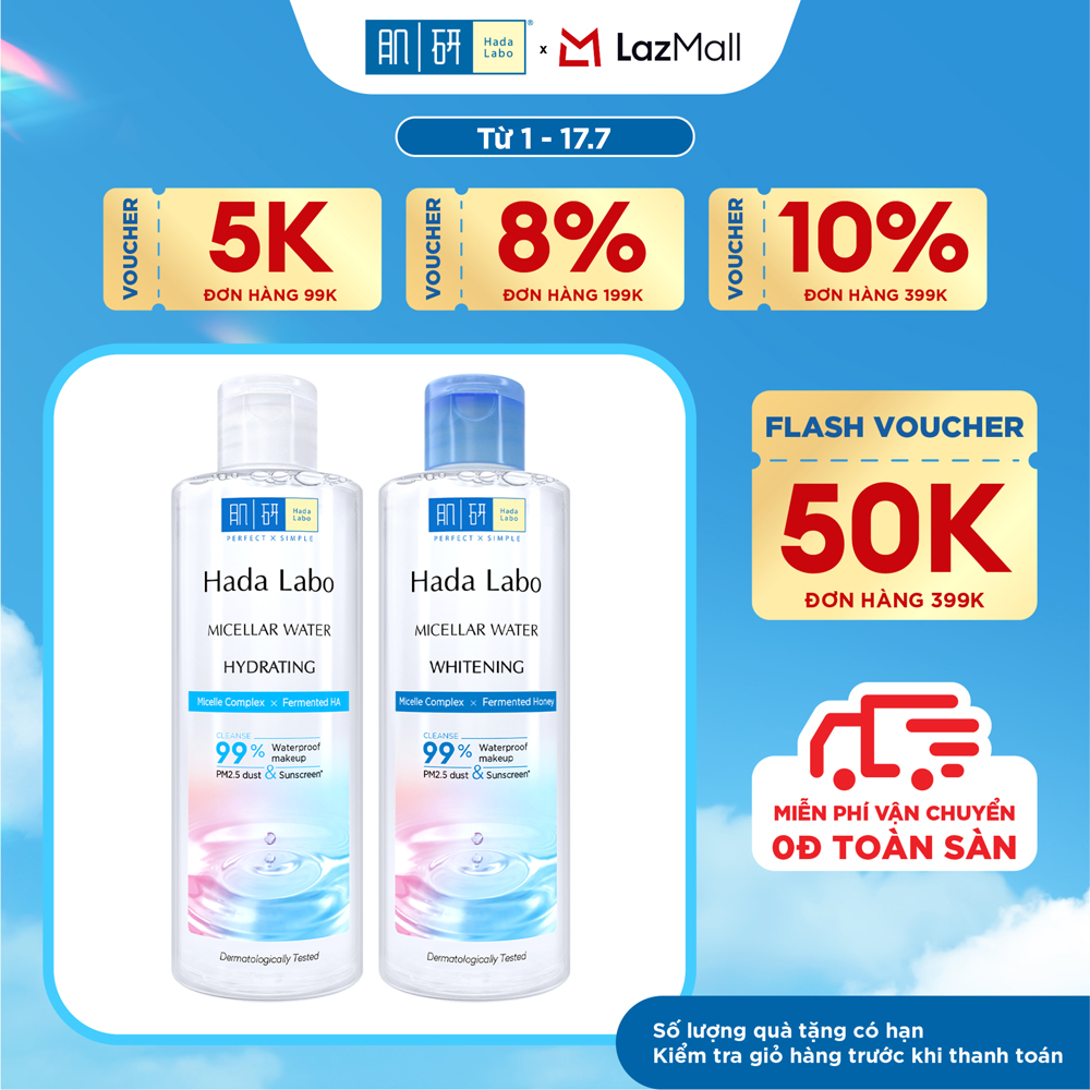 [VB] Bộ 2 Nước tẩy trang sạch sâu Hada Labo Micellar Water ( Nước tẩy trang sạch sâu dưỡng trắng 240 ml + Nước tẩy trang sạch sâu dưỡng ẩm 240 ml)