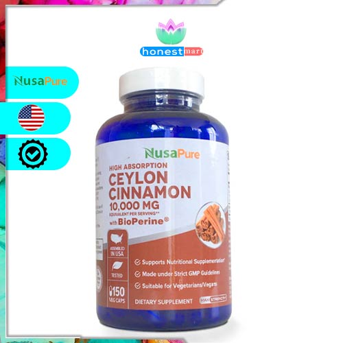 Hỗ trợ đường huyết khỏe mạnh Nusapure Ceylon Cinnamon 4000mg 150 Viên