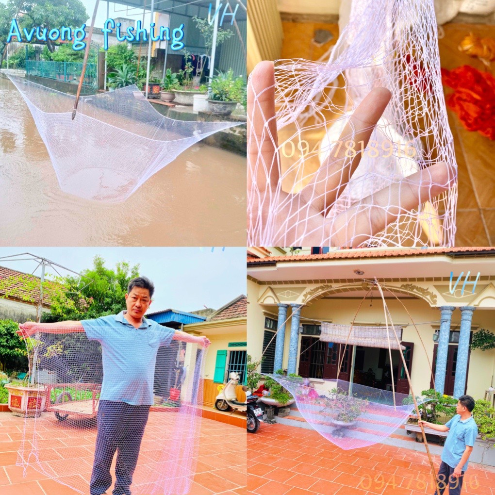 Vó bắt cá dù câu cá vó kéo cá tôm tép bền rộng cạnh 2,2m x 2,2m màu trắng