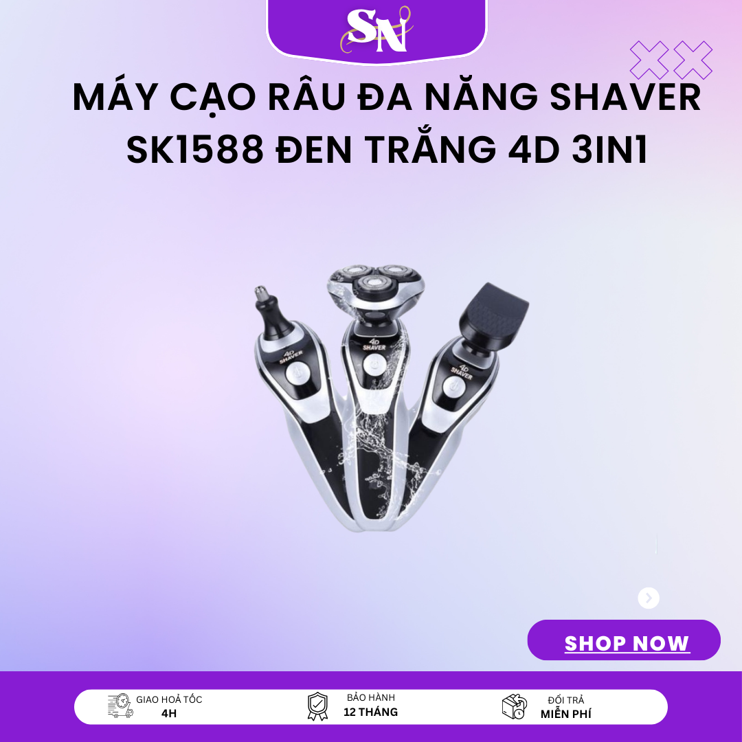 Máy cạo râu đa năng Shaver SK1588 đen trắng 4D 3in1 Máy cạo râu đa năng SK1588 công suất 5W, cạo râu, tỉa lông mũi, tông đơ May Cao Rau Shaver Sk1588 Giá Tốt Máy cạo râu đa năng SHAVER SK1588 chống nước