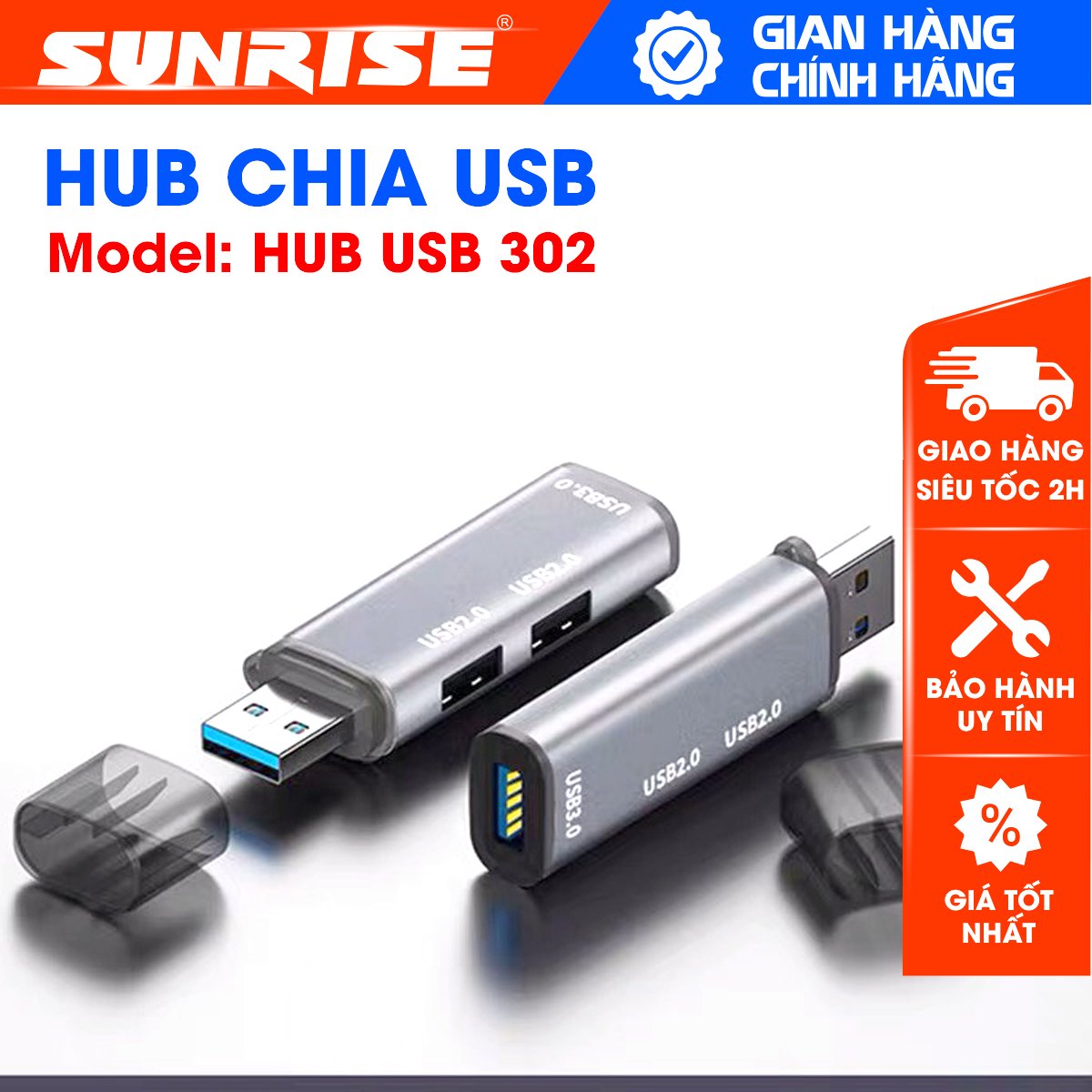 Hub usb 302 tốc độ cao, bộ chia ra 1 cổng usb 3.0 và 2 cổng usb 2.0 kết nối chuyển đổi cho laptop, pc tốc độ cao