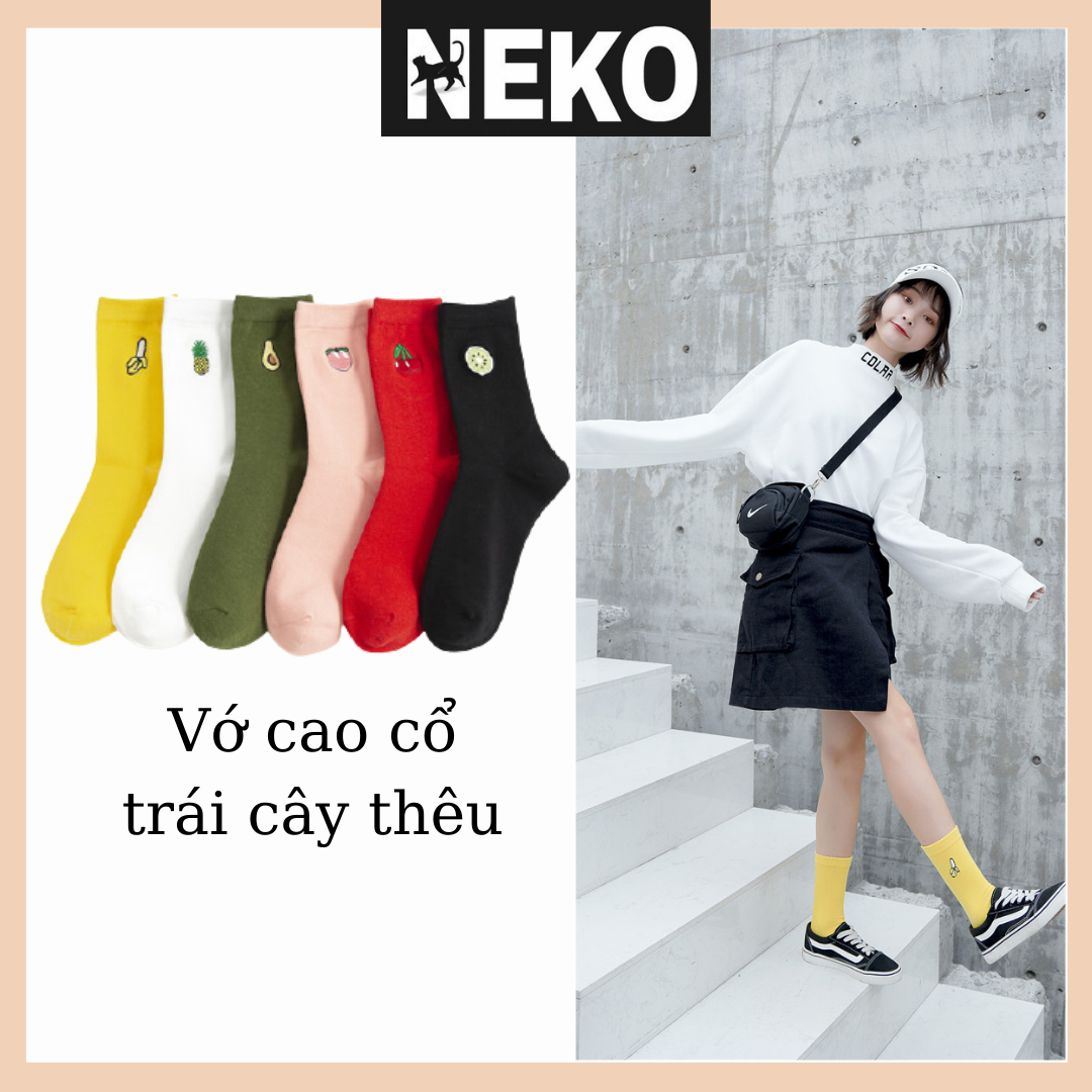 Vớ tất cao cổ trái cây thêu nhiều màu