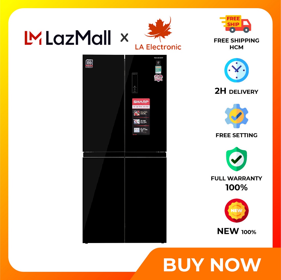 Tủ lạnh Sharp Inverter 401 lít SJ-FXP480VG-BK Mới 2020 - Miễn phí vận chuyển HCM - Bảng điều khiển bên ngoài Chuông báo cửa Chế độ cấp đông nhanh điều chỉnh nhiệt độ ngăn đông xuồng -25 độ C