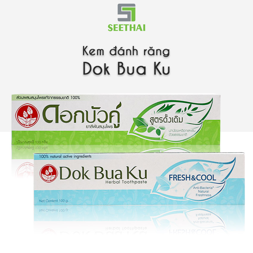 Kem đánh răng thảo dược Thái Lan DOKBUAKU 100gr hơi thở thơm mát ngừa mảng bám